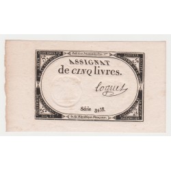 ASSIGNAT ÜBER 5 LIVRES - 10 BRUMAIRE JAHR 2 - 31/10/1793 - SERIE 3458