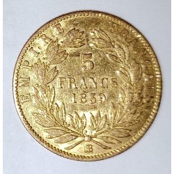 copy of FRANCE - KM 787.2 - 5 FRANCS 1859 BB - Strasbourg - NAPOLEON III - GOLD