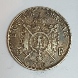 FRANKREICH - KM 799 - 5 FRANCS 1868 BB - Strasbourg - TYP NAPOLEON III