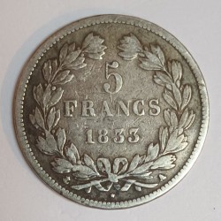 FRANCE - KM 749 - 5 FRANCS 1833 A - Paris - TYPE LOUIS PHILIPPE 1