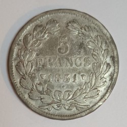 GADOURY 676 - 5 FRANCS 1831 W - Lille - TYPE LOUIS PHILIPPE 1er - KM 735