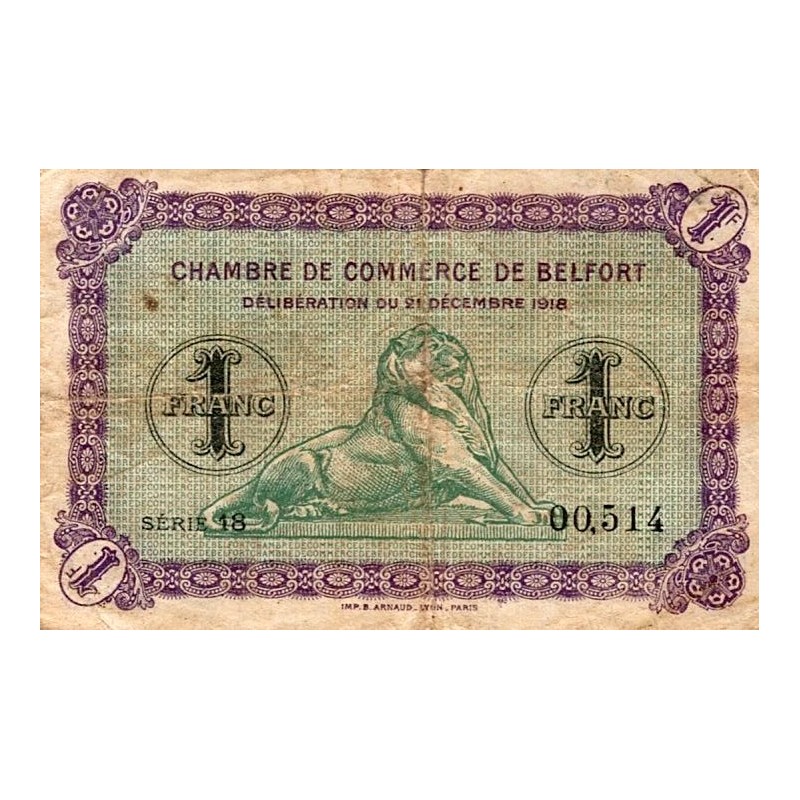 90 - BELFORT - CHAMBRE DE COMMERCE - 1 FRANC - 21/12/1918