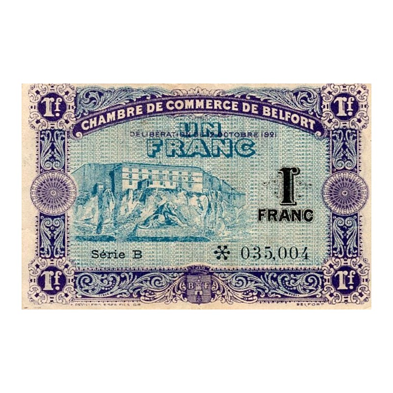 90 - BELFORT - CHAMBRE DE COMMERCE - 1 FRANC - 12/10/1921