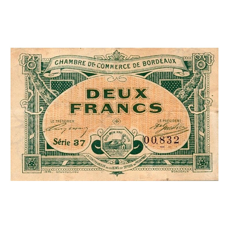 33 - BORDEAUX - CHAMBRE DE COMMERCE - 2 FRANCS 1917