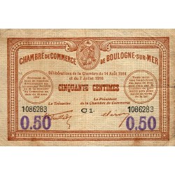 COUNTY 62 - BOULOGNE SUR MER - CHAMBER OF COMMERCE - 50 CENTIMES - 1914-1916