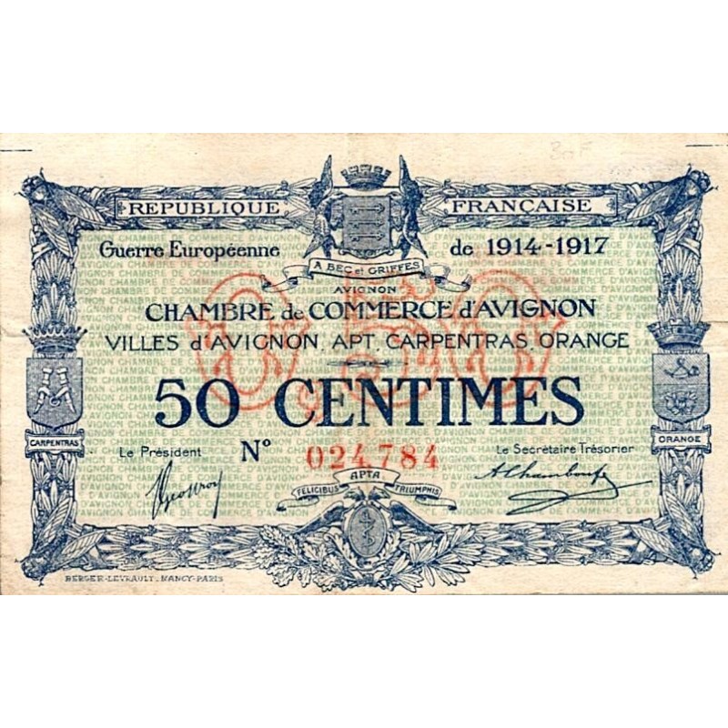 84 - AVIGNON - 50 CENTIMES - 11 AOUT 1915 - EMISSION 1917