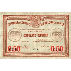 62 - BOULOGNE SUR MER - CHAMBRE DE COMMERCE - 50 CENTIMES - 1914-1916