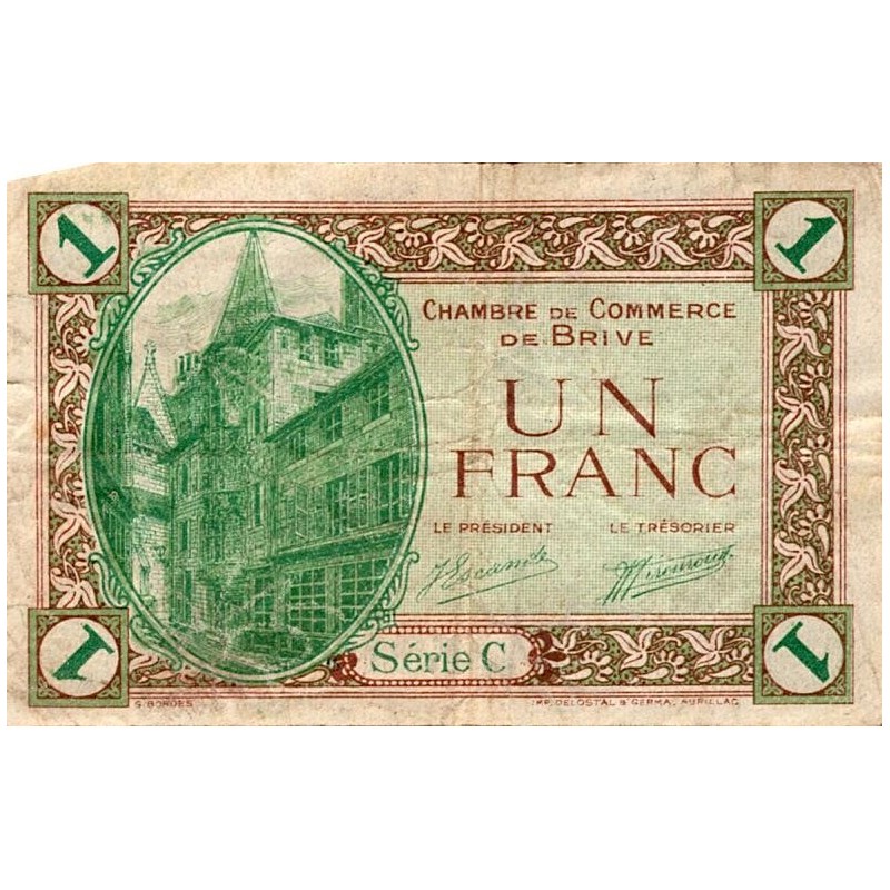 19 - BRIVE - CHAMBRE DE COMMERCE - 1 FRANC  - 31 DECEMBRE 1924