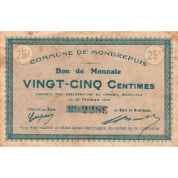 02 - MONDREPUIS - COIN BOND - 25 CENTIMES - FEBRUARY 28, 1915