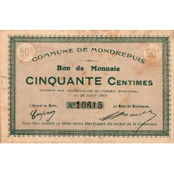 02 - MONDREPUIS - BON DE MONNAIE - 50 CENTIMES  - 23 AOUT 1915