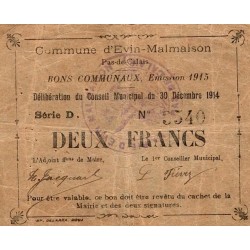 62 - EVIN-MALMAISON - BON COMMUNAUX - 2 FRANCS - EMISSION 1915