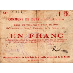 62 - DURX - BON COMMUNAUX - 1 FRANC - EMISSION 1915