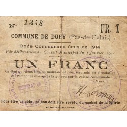 62 - DURX - BON COMMUNAUX - 1 FRANC - EMISSION 1914