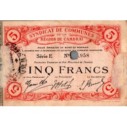 59 - REGION DE CAMBRAI - BON DE MONNAIE - CINQ FRANCS - 1916