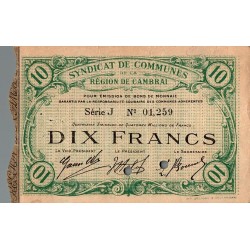 59 - REGION DE CAMBRAI - BON DE MONNAIE - DIX FRANCS - 1916