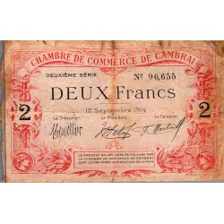 59 - CAMBRAI - CHAMBRE DE COMMERCE - 2 FRANCS - 15/09/1914