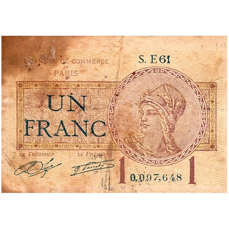 75 - PARIS - 1 FRANC - 10/03/1920 - CHAMBER OF COMMERCE