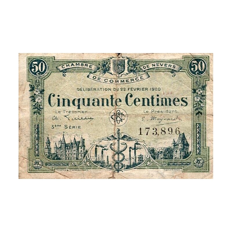 58 - NEVERS - CHAMBRE DE COMMERCE - 50 CENTIMES - 22/02/1920 - 3EME SERIE