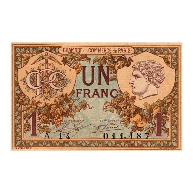 75 - PARIS - 1 FRANC - 10/03/1920 - CHAMBER OF COMMERCE