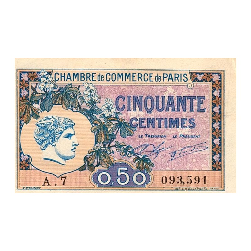 75 - PARIS - 50 CENTIMES - 10/03/1920 - CHAMBRE DE COMMERCE DE PARIS