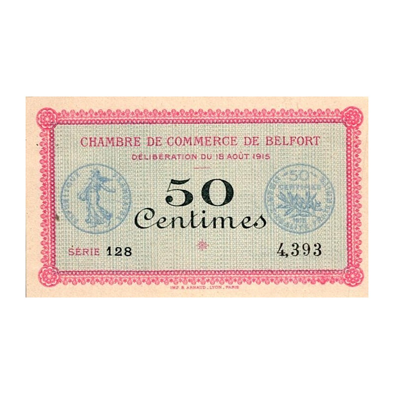 90 - BELFORT - CHAMBRE DE COMMERCE - 50 CENTIMES - 18/08/1915