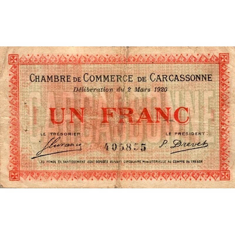 11 - CARCASSONNE - CHAMBER OF COMMERCE - 1 FRANC - 02/03/1920