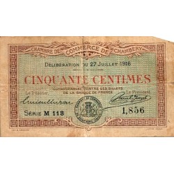 73 - CHAMBERY - CHAMBER OF COMMERCE - 50 CENTIMES - 07/27/1916