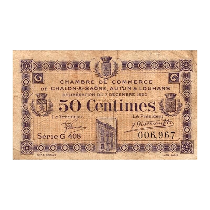 71 - CHALONS-SUR-SAONE - AUTUN - LOUHANS - CHAMBER OF COMMERCE - 50 CENTIMES - 07/12/1920