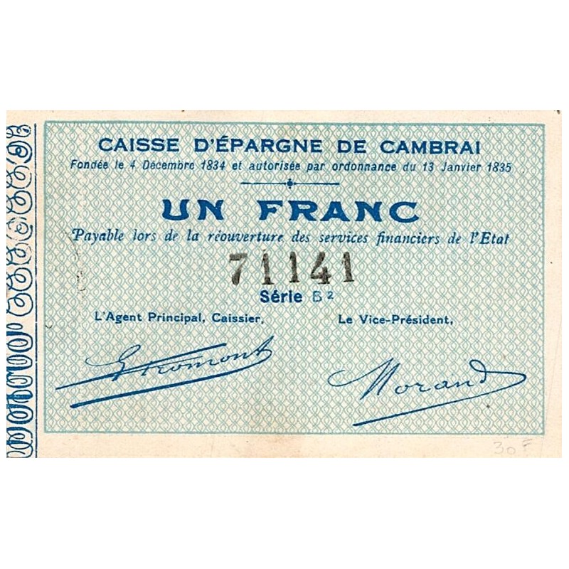 59 - CAMBRAI - CAISSE D'EPARGNE - 1 FRANC - 1835