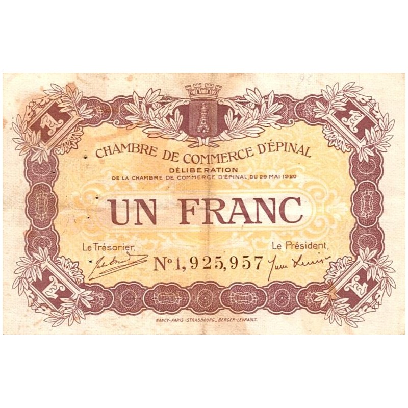 88 - EPINAL - 1 FRANC 1920 - CHAMBRE DE COMMERCE