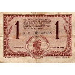 COUNTY 36 - CHATEAUROUX - CHAMBER OF COMMERCE - 1 FRANC - 03/02/1922