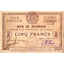 59 - HALLUIN - BON DE MONNAIE - 5 FRANCS - 12/05/1915