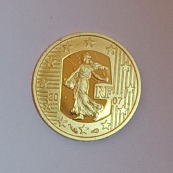 FRANKREICH - KM 1525 - 5 EURO 2007 - GOLD - LA SEMEUSE - EINFÜHRUNG DES EURO - BESCHÄDIGTE SCHEIDE