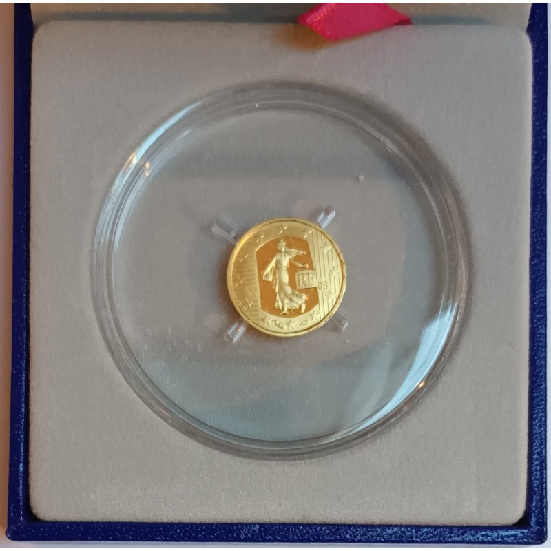 FRANKREICH - KM 1538 - 5 EURO 2008 - GOLD - LA SEMEUSE - 50 JAHRE 5. REPUBLIK - BESCHÄDIGTE SCHEIDE