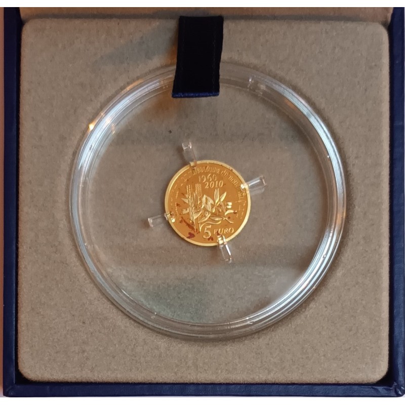 FRANKREICH - KM 1674 - 5 EURO 2010 - GOLD - LA SEMEUSE - 50 JAHRE NEUER FRANKEN - BESCHÄDIGTE SCHEIDE