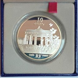 FRANKREICH - KM 1591 - 10 EURO 2009 - EUROPA - 20 JAHRE FALL DER BERLINER MAUER - BESCHÄDIGTE Scheide