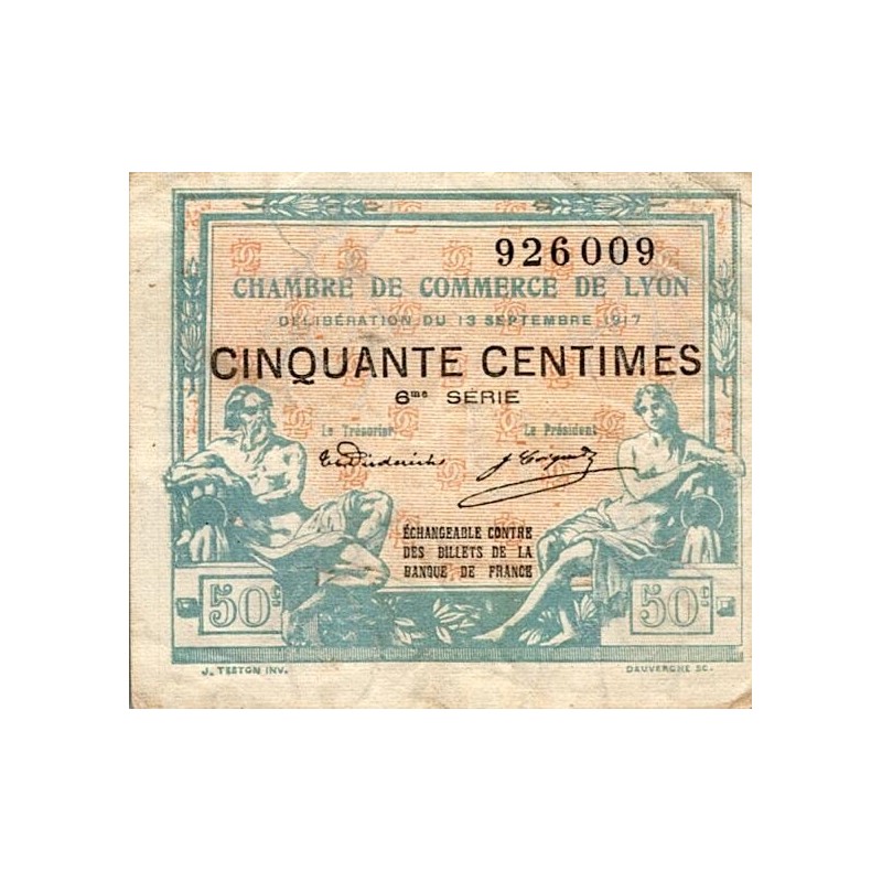 69 - LYON - CHAMBER OF COMMERCE - 50 CENTIMES - 13/09/1917