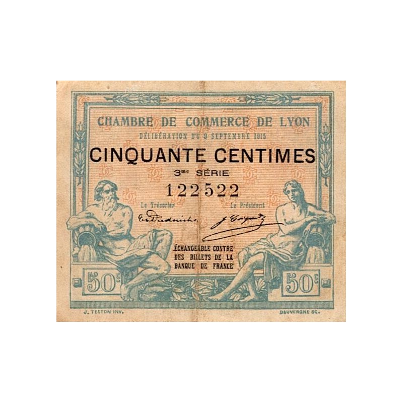 69 - LYON - CHAMBER OF COMMERCE - 50 CENTIMES - 09/09/1915