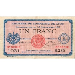 69 - LYON - CHAMBRE DE COMMERCE - 1 FRANC - 13/09/1917