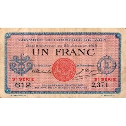 69 - LYON - CHAMBRE DE COMMERCE - 1 FRANC - 23/07/1916