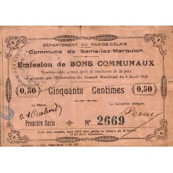 KOMITAT 62 – SAINS-LEZ-MARQUION – BON COMMUNAUX – 50 CENTIMES – 5. AUGUST 1915