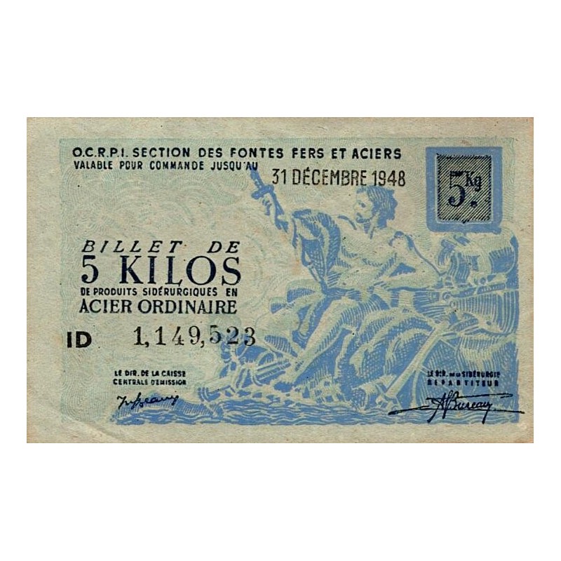 ABSCHNITT GUSSEISEN UND STAHL – 5-KILOS-NOTE VON STAHLPRODUKTEN AUS GEWÖHNLICHEM STAHL – 31.12.1948