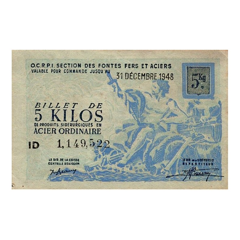 FOIX - SECTION DES FONTES ET ACIERS - BILLET 5 KILOS DE PRODUITS SIDERURGIQUES EN ACIER ORDINAIRE - 31/12/1948