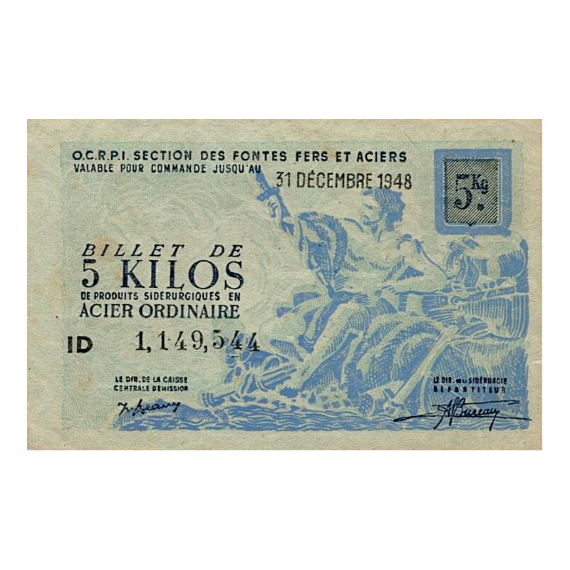 ABSCHNITT GUSSEISEN UND STAHL – 5-KILOS-NOTE VON STAHLPRODUKTEN AUS GEWÖHNLICHEM STAHL – 31.12.1948