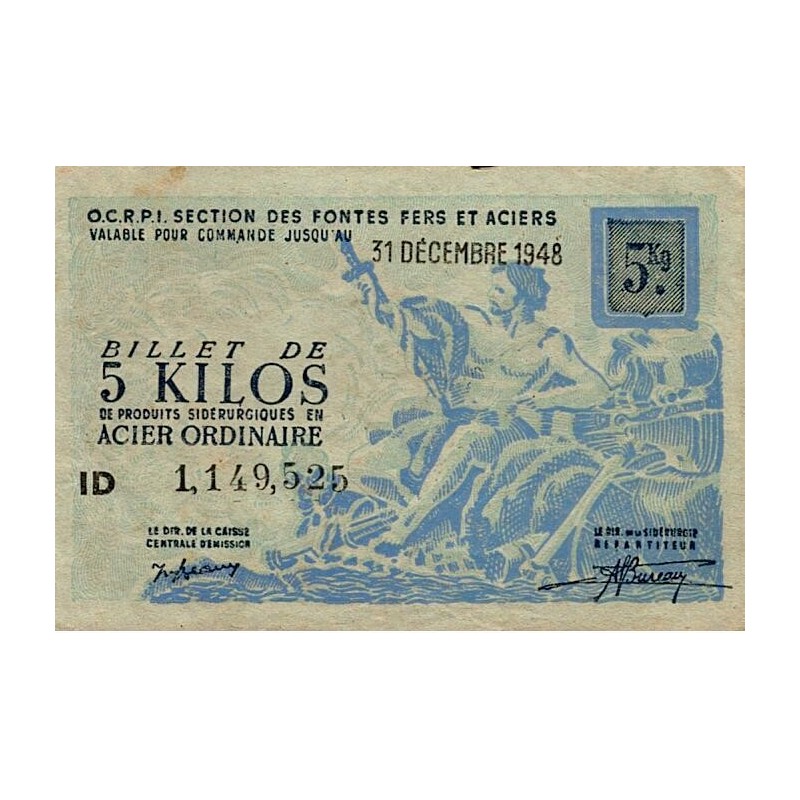 ABSCHNITT GUSSEISEN UND STAHL – 5-KILOS-NOTE VON STAHLPRODUKTEN AUS GEWÖHNLICHEM STAHL – 31.12.1948