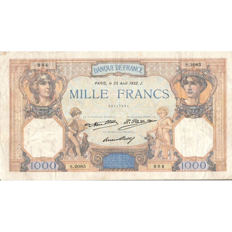 FAY 37/07 - 1000 FRANCS CERES ET MERCURE - 25/08/1932 - PICK 79