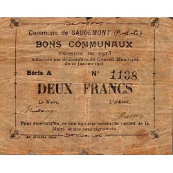 COUNTY 62860 - SAUDEMONT - BONS COMMUNAUX - 2 FRANCS - 22.01.1915