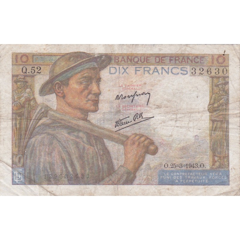 F.08/08 - 10 FRANCS MINEUR - 25/03/1943 - Q.52