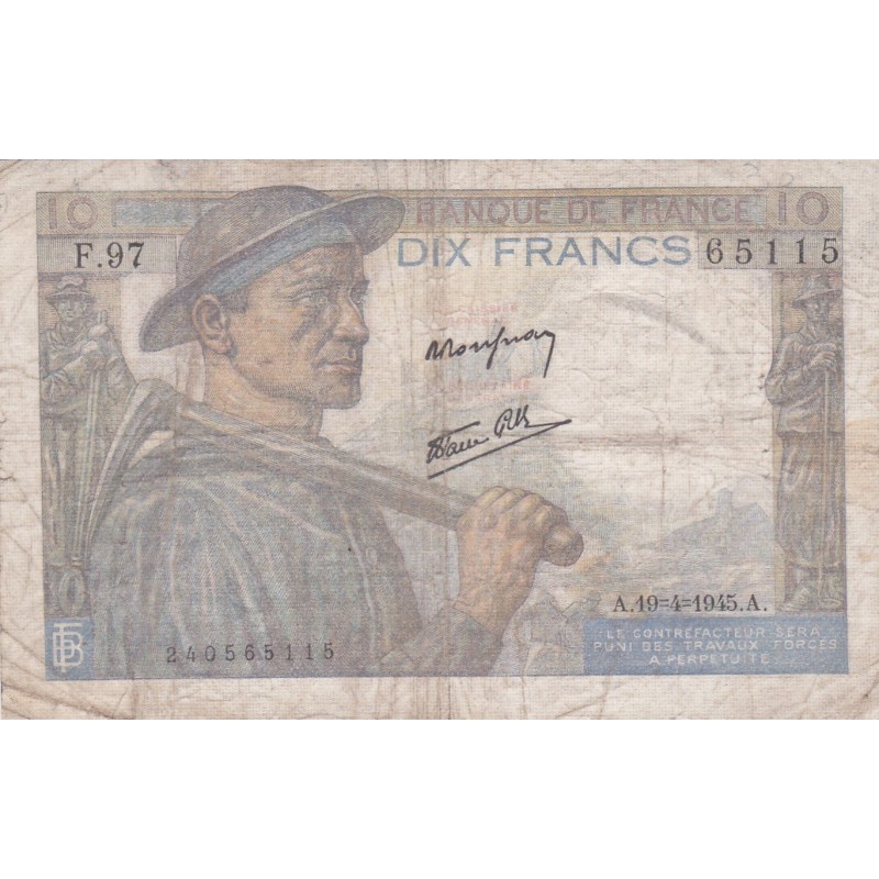 FRANCE - F.08/13 - 10 Francs Miner - 19/04/1945 - F.97