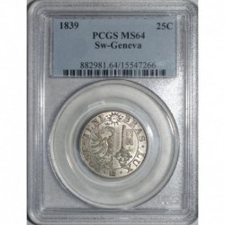 SCHWEIZ - GENF - KM 129a - 25 CENTIMES 1839 - PCGS MS 64